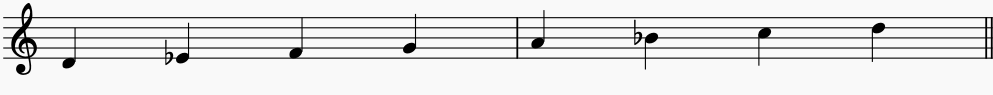 Here are the notes for the ascending scale of D Phrygian 
