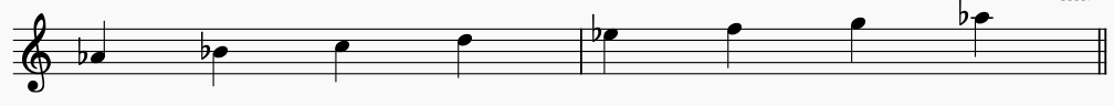 Ascending Scale of A♭ Lydian on the music stave or music staff
